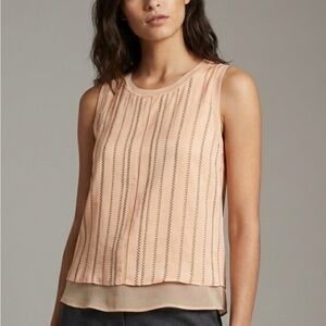 Vince Silk Tank Top Small Peach Double Layer Contrast Stitching Minimalist